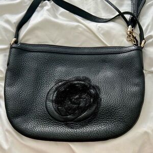 PLK Black Pebbled Leather Shoulder Bag with Embossed Logo